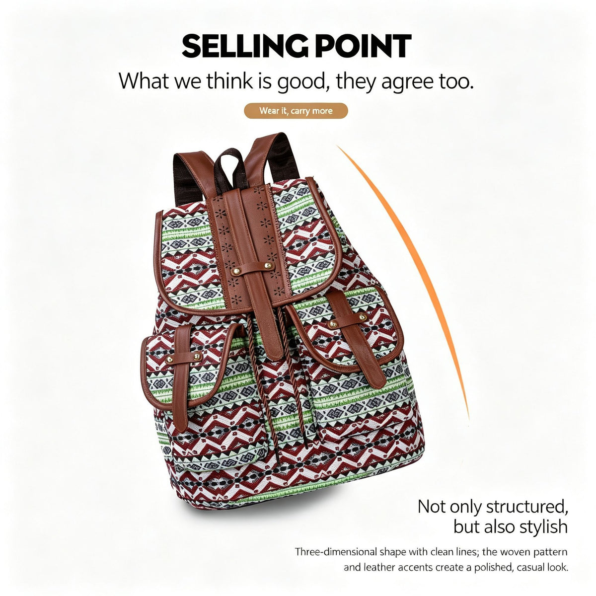Style A Green Red Boho Backpack | Vintage Drawstring Rucksack | Christmas Daily Commute Gift | Large Capacity Casual Women School Shoulder Bag
