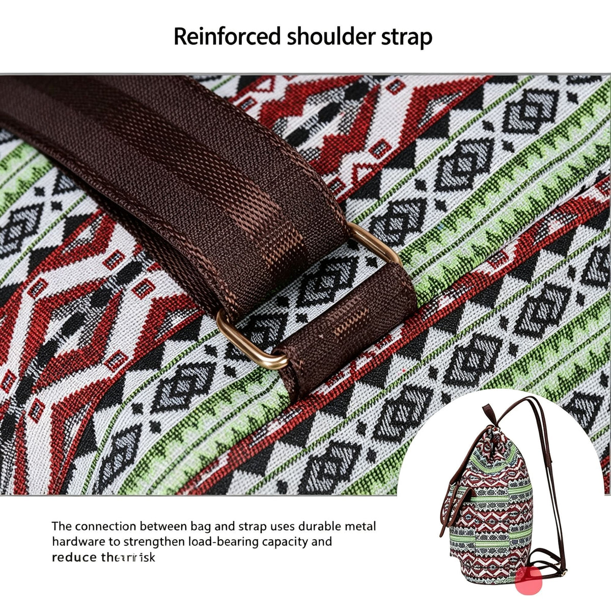 Style A Green Red Boho Backpack | Vintage Drawstring Rucksack | Christmas Daily Commute Gift | Large Capacity Casual Women School Shoulder Bag