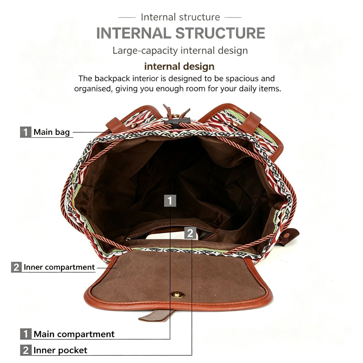 Style A Green Red Boho Backpack | Vintage Drawstring Rucksack | Christmas Daily Commute Gift | Large Capacity Casual Women School Shoulder Bag