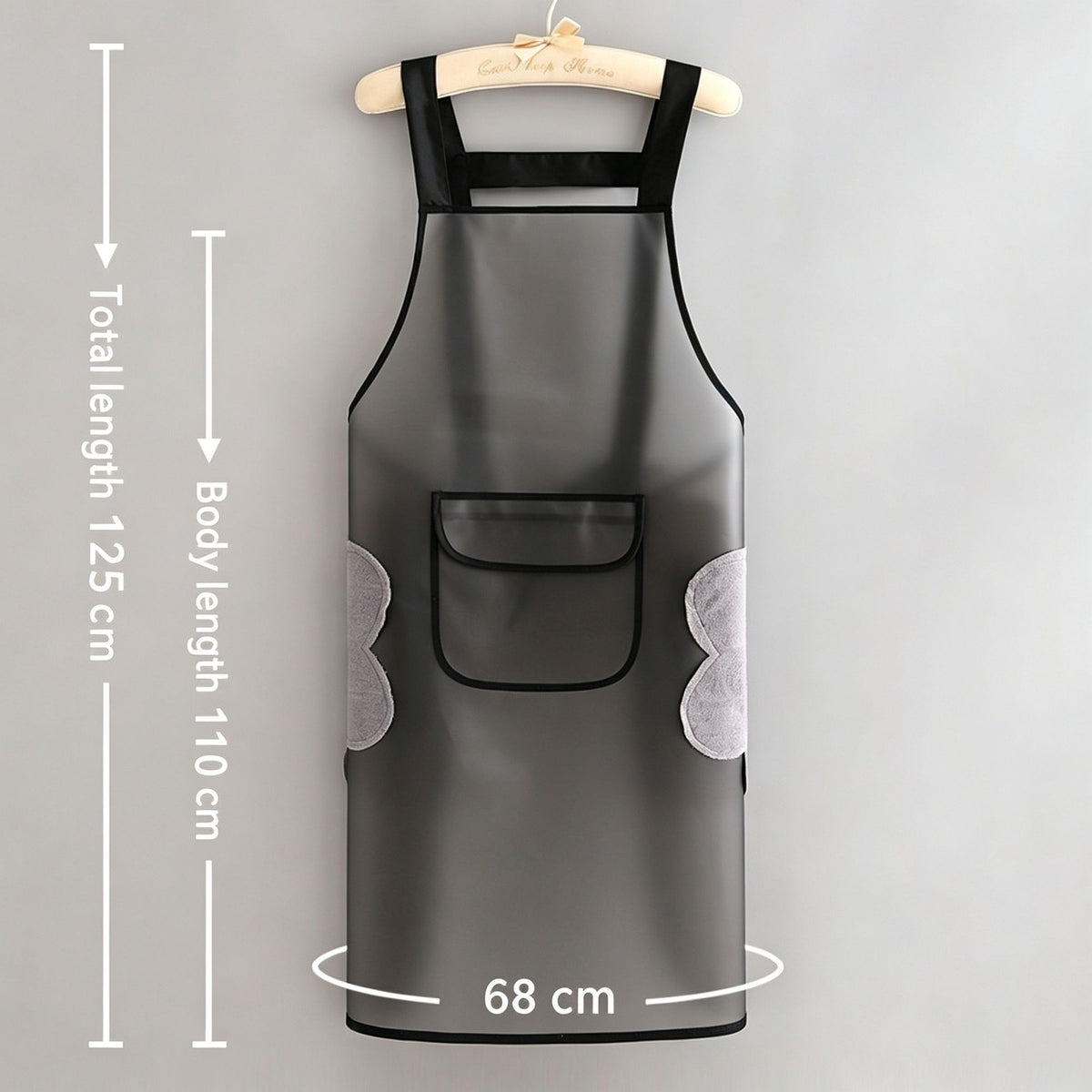 Black 110cm with Hand Towel | Extra Long TPU Clean Apron | Christmas Extended Convenience Gift | Hand Wipe Long Cooking Apron