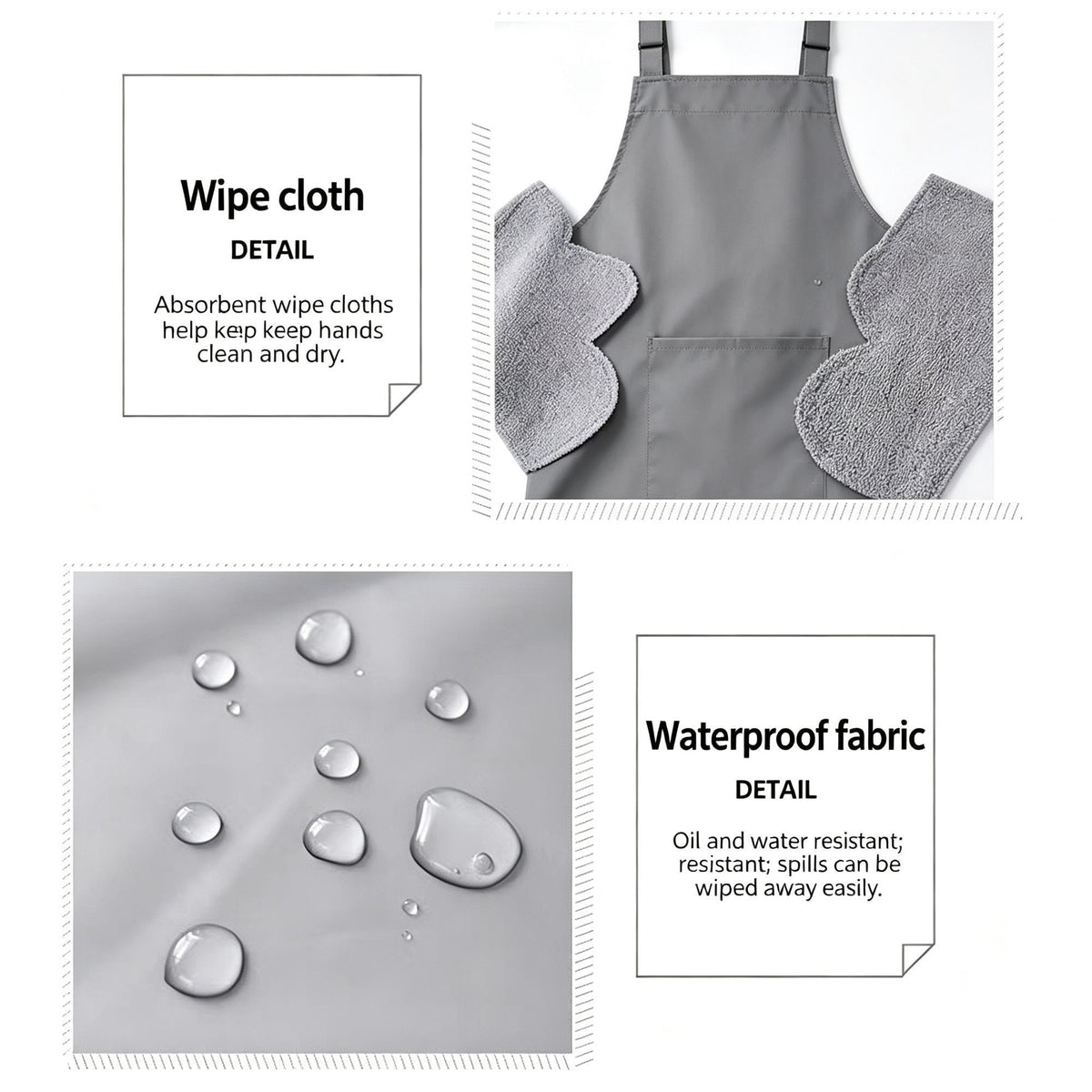 Black 110cm with Hand Towel | Extra Long TPU Clean Apron | Christmas Extended Convenience Gift | Hand Wipe Long Cooking Apron