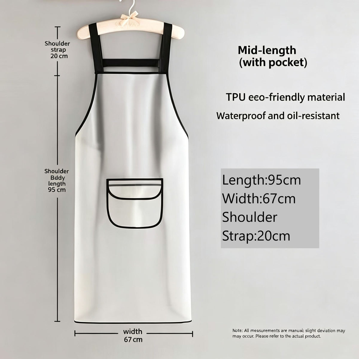White 95cm with Pocket | TPU Neat Work Apron | Christmas Daily Baking Gift | Storage Pocket Medium Kitchen Apron