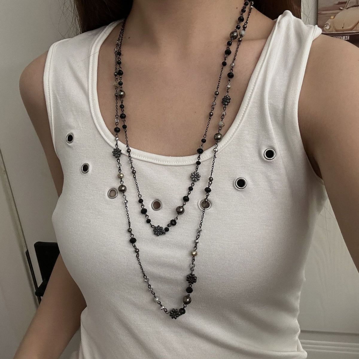 Hollow Star Layered | Y2K Cutout Star Beaded Necklace | Christmas Starry Vibes Gift | Stacked Hollow Star Clavicle Chain Sweet Spicy Girl Accessory
