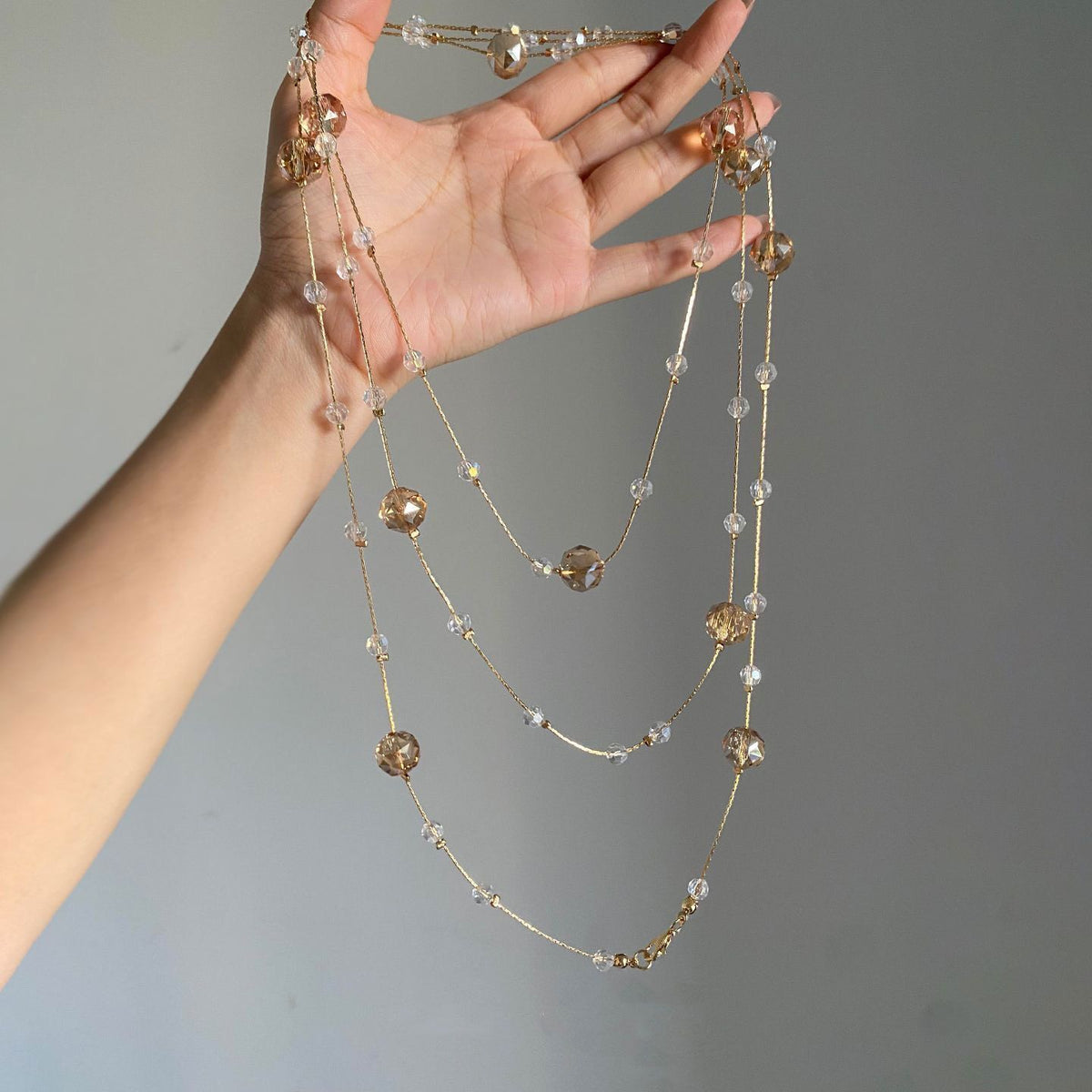 Champagne Crystal Layered | Y2K Sparkling Crystal Necklace | Christmas Elegant Luxe Gift | Stacked Champagne Crystal Clavicle Chain Classy Spicy Girl Accessory