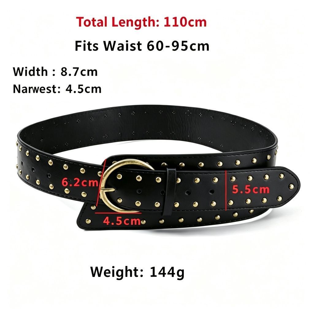 Black PU | Punk Retro Heavy-Duty Wide Belt | Christmas Edgy Streetwear Gift | Metal Rivet Statement Fashion Women's Waist Cincher