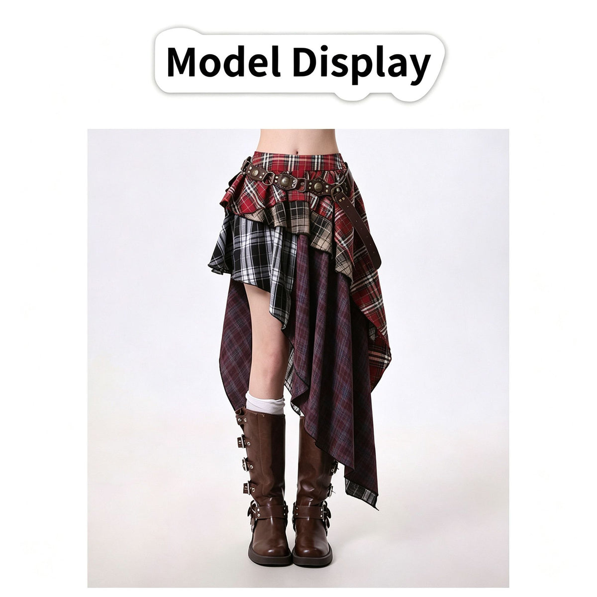 Plaid Size L | Vintage Plaid High Waist Skirt | Christmas Figure-Flattering Gift | Tummy Control Slimming Pleated Spicy Girl Mini Skirt
