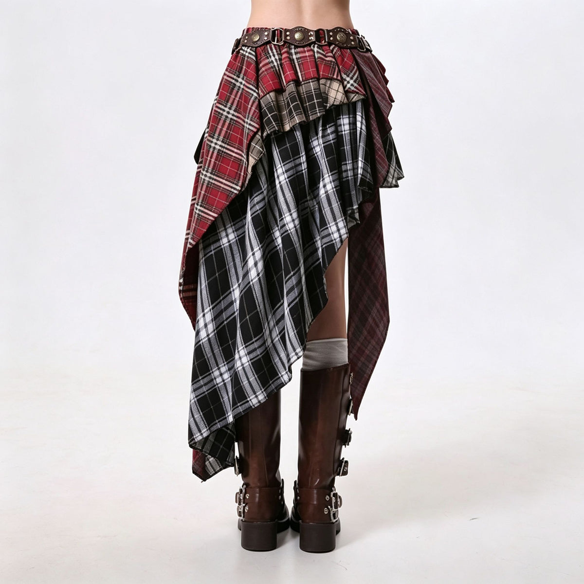 Plaid Size L | Vintage Plaid High Waist Skirt | Christmas Figure-Flattering Gift | Tummy Control Slimming Pleated Spicy Girl Mini Skirt