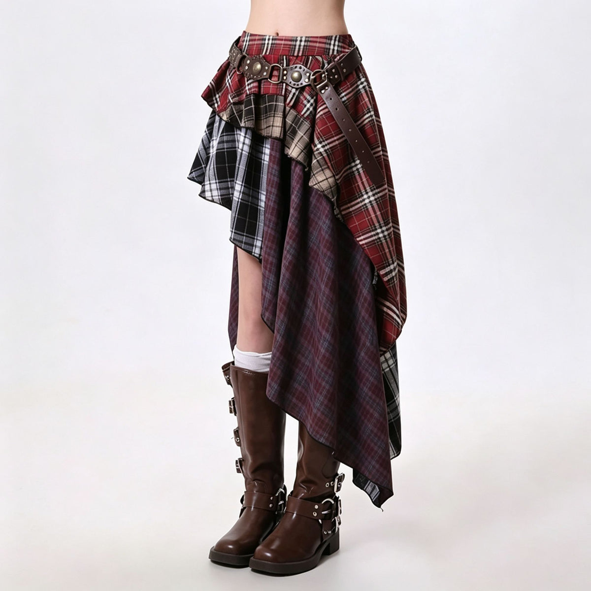 Plaid Size L | Vintage Plaid High Waist Skirt | Christmas Figure-Flattering Gift | Tummy Control Slimming Pleated Spicy Girl Mini Skirt