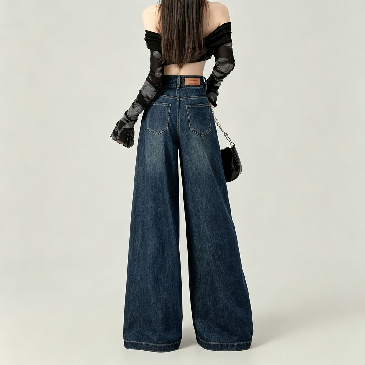 Vintage Blue Size M | Retro High Waist Straight Denim Jeans | Halloween Daily Versatile Gift | Double Button Loose Fit Wide Leg Casual Long Trousers
