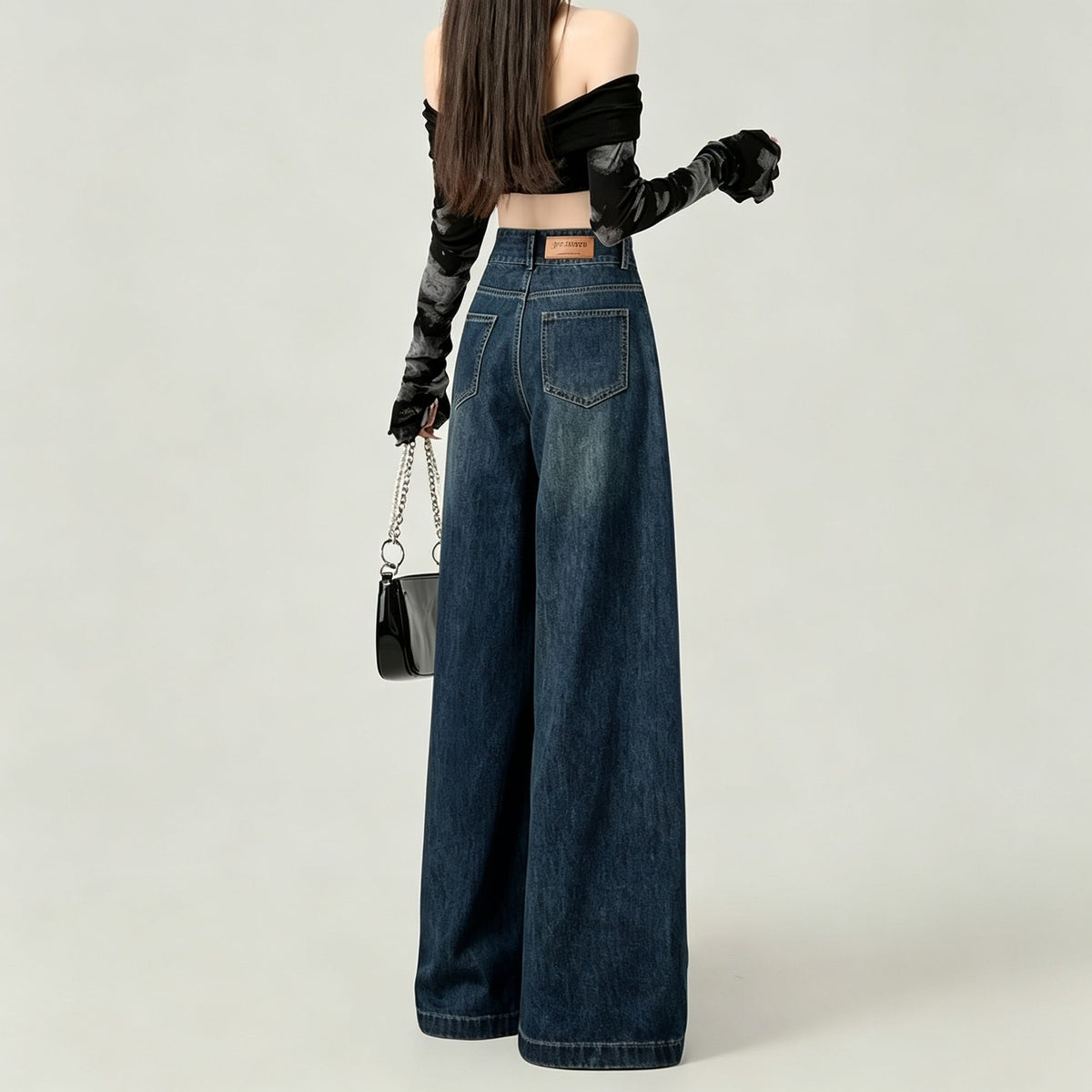 Vintage Blue Size M | Retro High Waist Straight Denim Jeans | Halloween Daily Versatile Gift | Double Button Loose Fit Wide Leg Casual Long Trousers