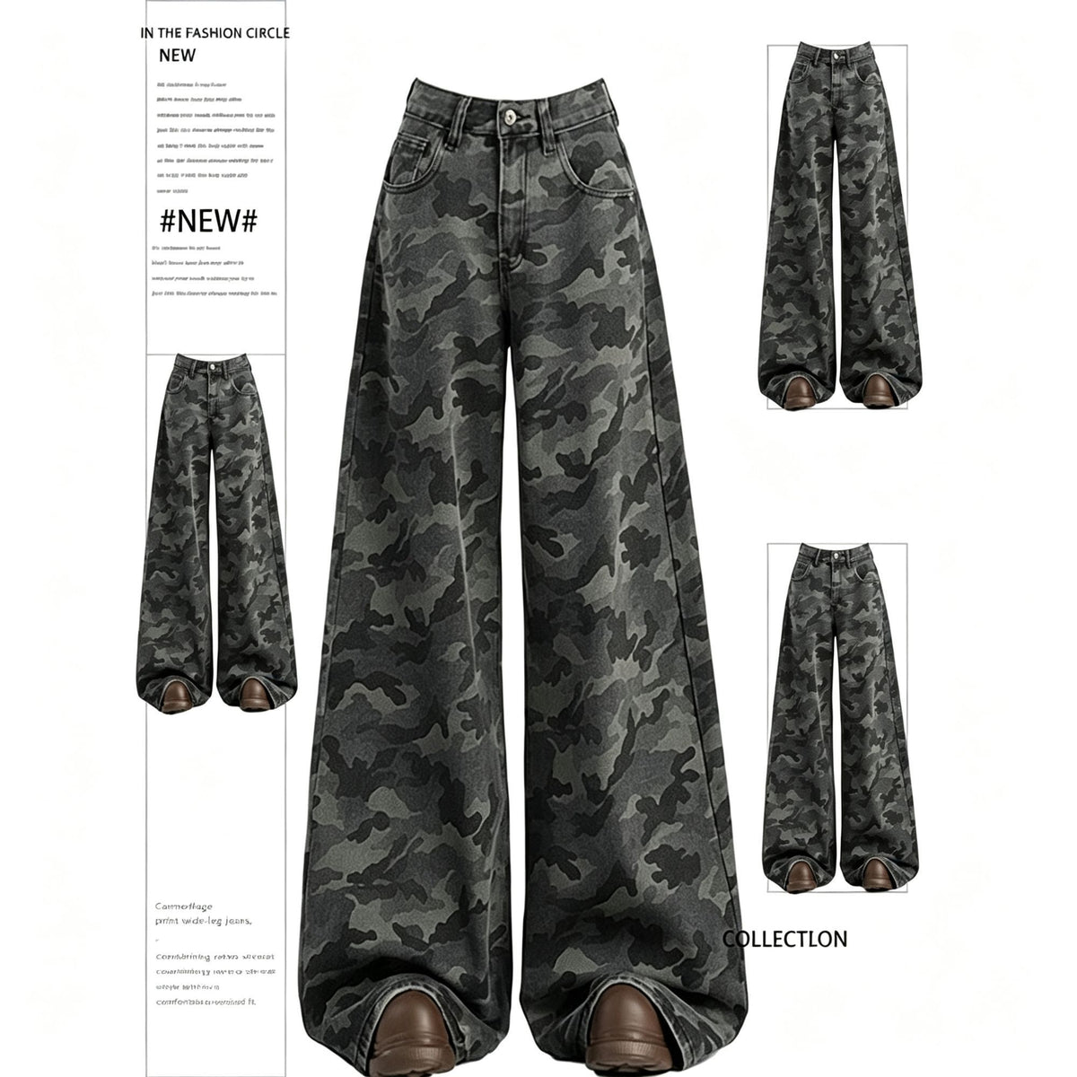 Camo Size XS | High Street Cargo Wide Leg Camo Jeans | Christmas Petite Cool Girl Gift | High Waist Draping Slim Fit Retro Casual Denim