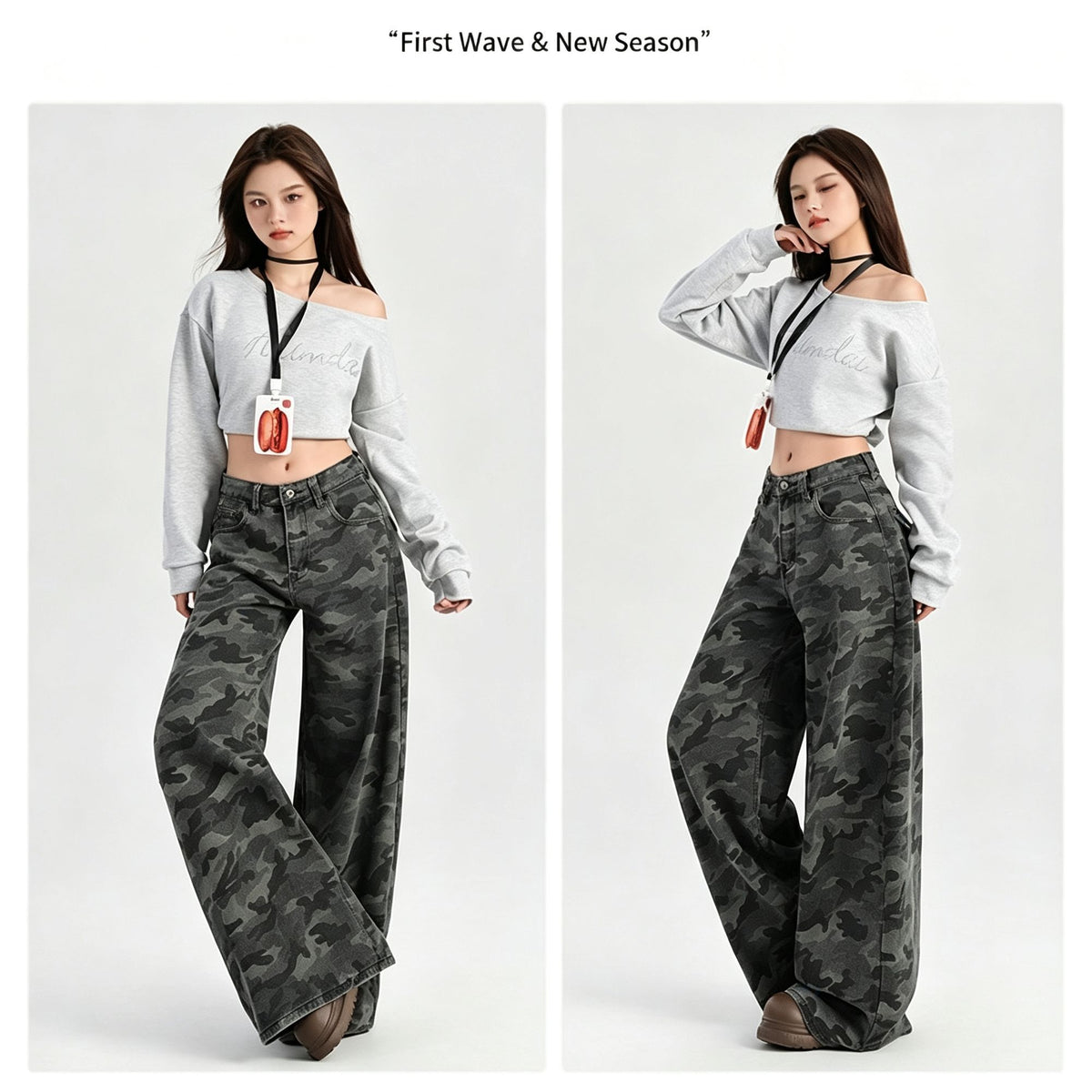 Camo Size XS | High Street Cargo Wide Leg Camo Jeans | Christmas Petite Cool Girl Gift | High Waist Draping Slim Fit Retro Casual Denim