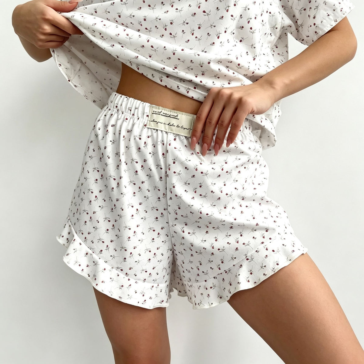 Blue Size L | Fresh Cotton Ruffle Pajama Set | Christmas Cooling Relaxed Gift | Round Neck Short Sleeve Breezy Wearable Loungewear