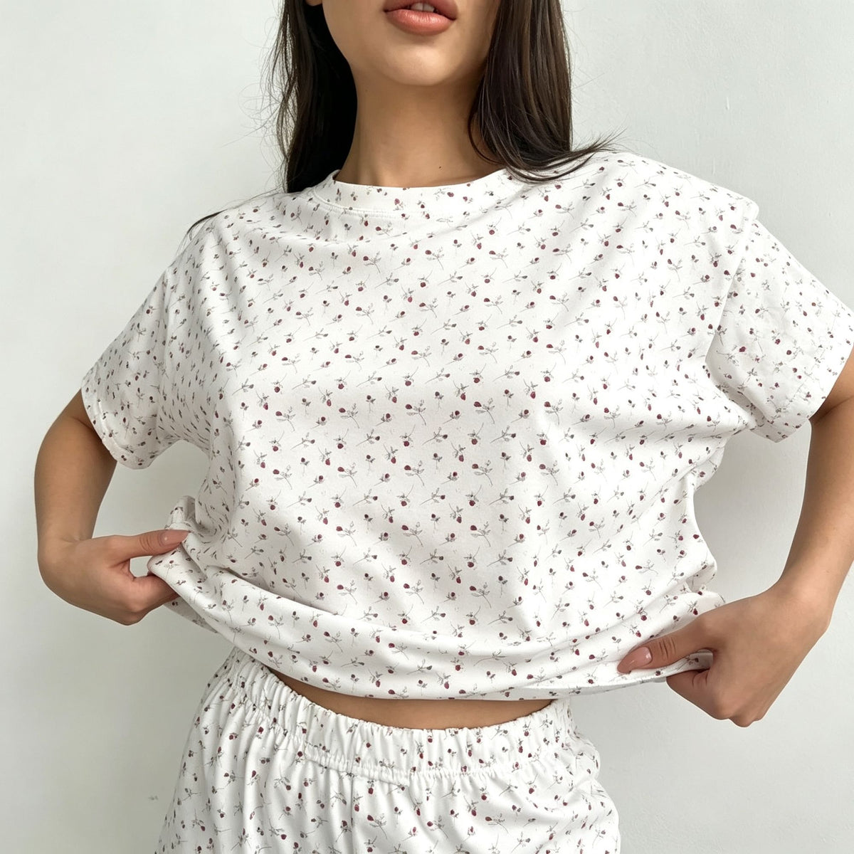 Blue Size L | Fresh Cotton Ruffle Pajama Set | Christmas Cooling Relaxed Gift | Round Neck Short Sleeve Breezy Wearable Loungewear