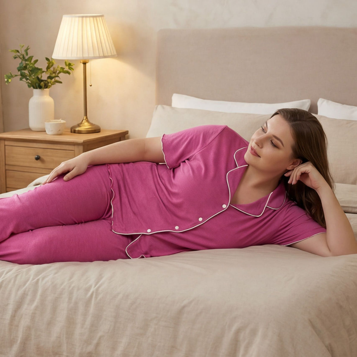 Gray Size 0XL | Casual Buttoned Short Sleeve Pajamas | Christmas Versatile Home Gift | Plus Size Solid Color Loose Two-Piece Loungewear