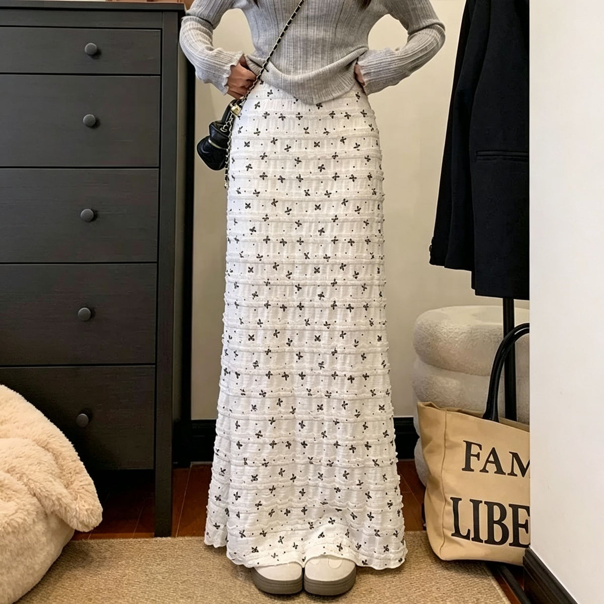 White Size XL | Plus Size Floral Lace Mermaid Skirt | Halloween Curvy Friendly Gift | High Waist Loose Fit Flesh-Covering Elegant Skirt