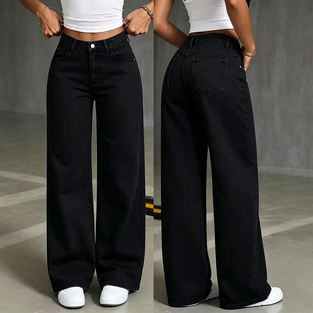 Black Size 3XL (Recommended 80.0-87.5kg / 176.4-192.9lbs) | Plus Size Loose Straight Jeans | Halloween Inclusive Easy Gift | High Waist Non-Bulky Fashion Women Denim