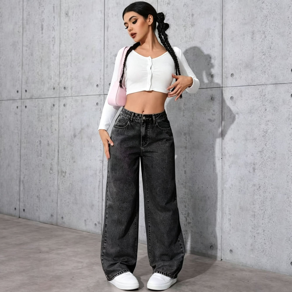 Black Size 3XL (Recommended 80.0-87.5kg / 176.4-192.9lbs) | Plus Size Loose Straight Jeans | Halloween Inclusive Easy Gift | High Waist Non-Bulky Fashion Women Denim