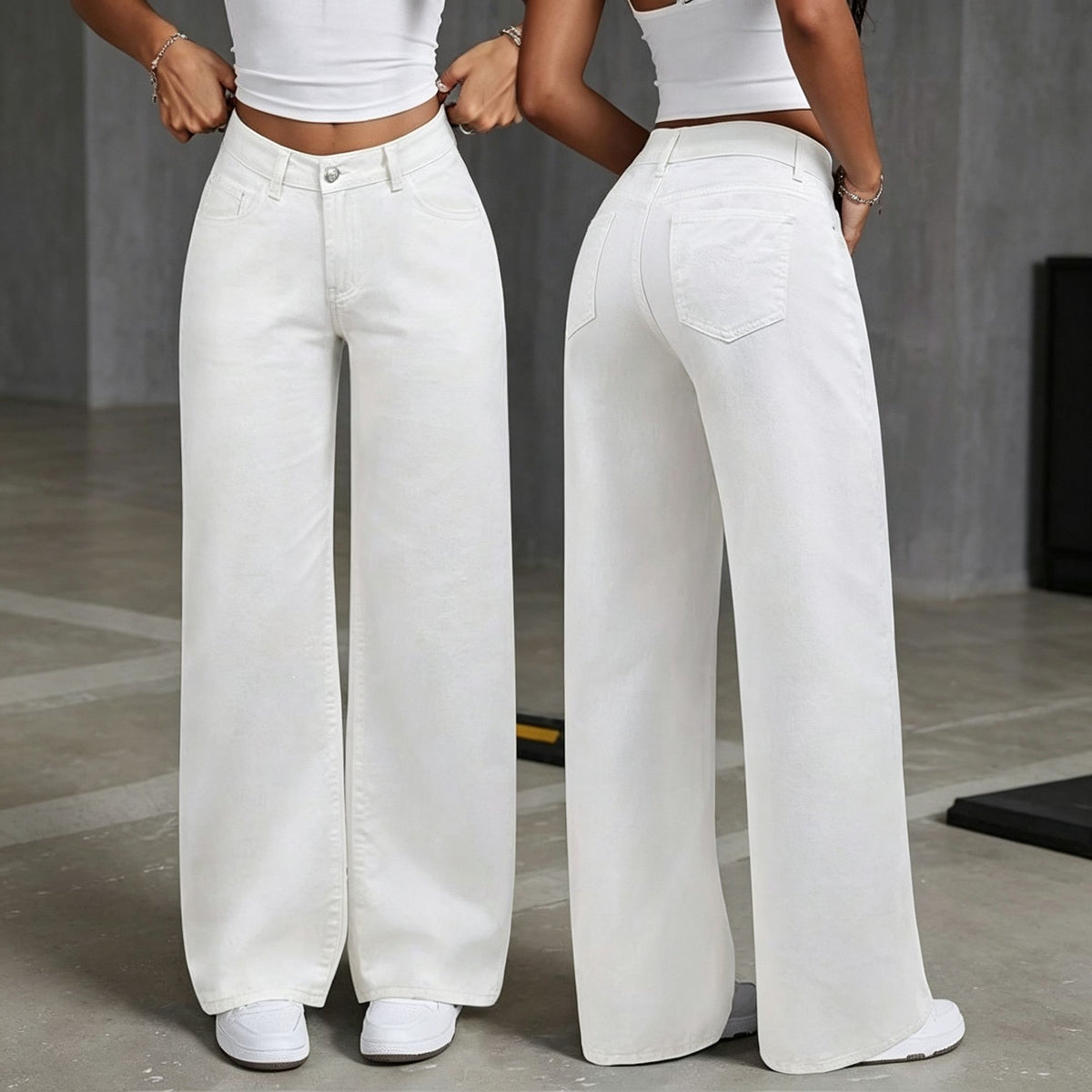 White Size M (Recommended 47.5-55.0kg / 104.7-121.3lbs) | Casual Straight Loose Jeans | Halloween Clean Daily Gift | High Waist Relaxed Fit Fashion Denim