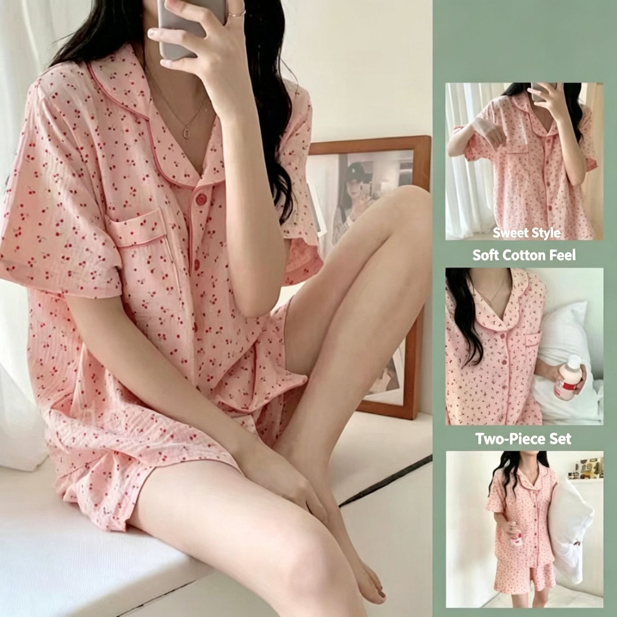 Pink Base Floral Short Set Size XL | Bubble Crinkle Plus Size Short Pajamas | Christmas Floral Girly Gift | Plus Size Friendly Loose Women's Loungewear