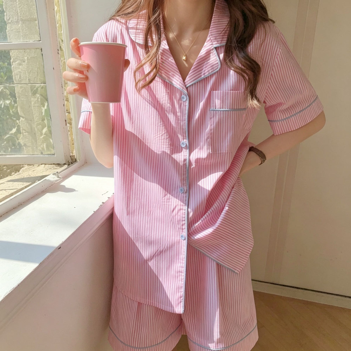 Pink Stripe Size XL | Bubble Crinkle Plus Size Short Pajamas | Christmas Pink Versatile Gift | Plus Size Friendly Loose Women's Loungewear