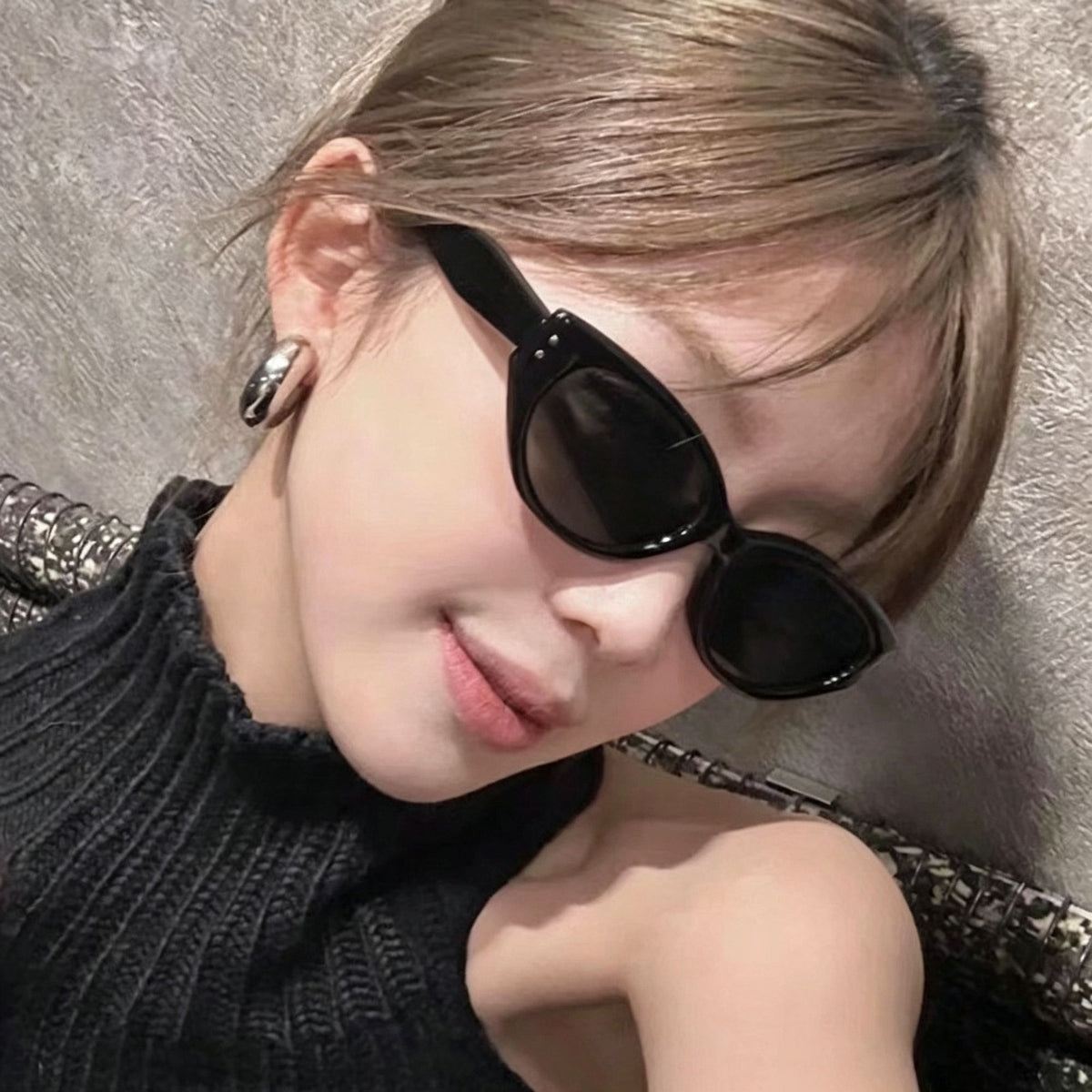 M6 Black Frame Gray Lens | UV400 Anti-UV Sunglasses | Halloween Professional Chic Gift | Half-Rim Business Commute Sun Glasses