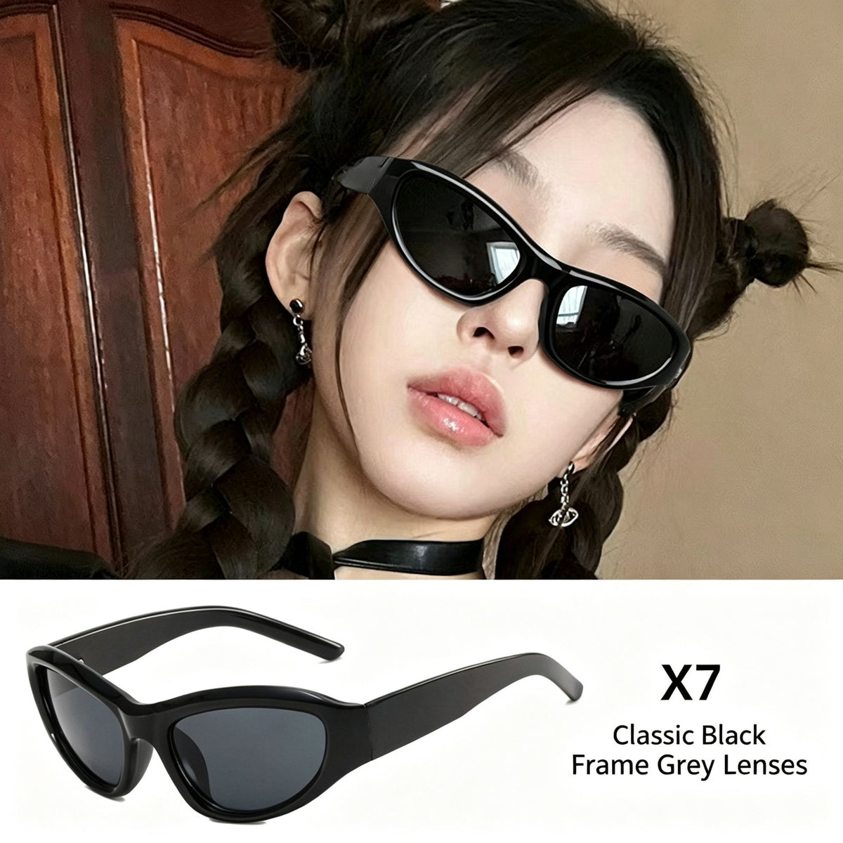 X7 Black Frame Gray Lens | UV400 Chunky Sunglasses | Christmas Chunky Retro Gift | Thick Frame Retro Trendy Sun Glasses