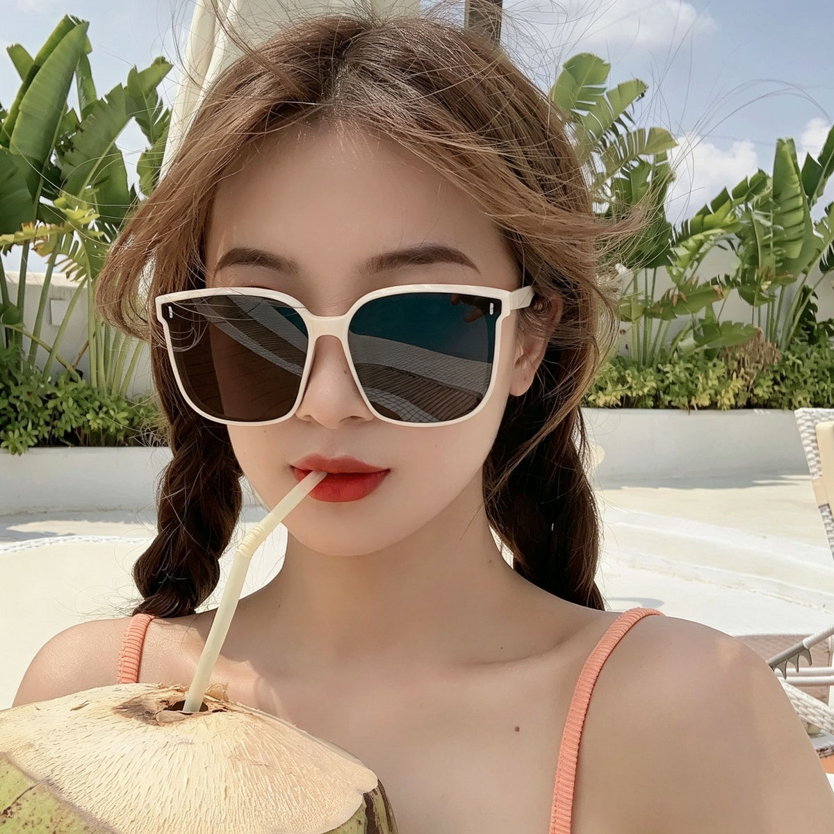 T3 Off-White Frame Gray Lens | UV400 Soft Style Sunglasses | Christmas Gentle Elegant Gift | Off-White Frame Soft Versatile Sun Glasses