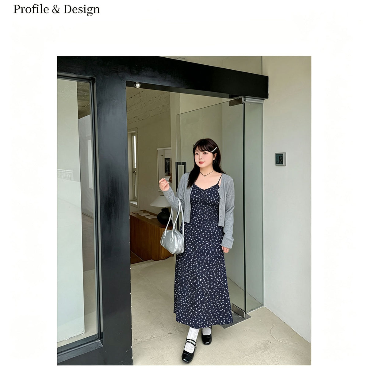 Dark Gray Size 2XL (Recommended 75.5-85kg / 166.4-187.4lbs) | Plus Size Spring Dress Suit | Christmas Tummy-Concealing Gift | Loose Fit Long Sleeve Cardigan Floral Dress Set