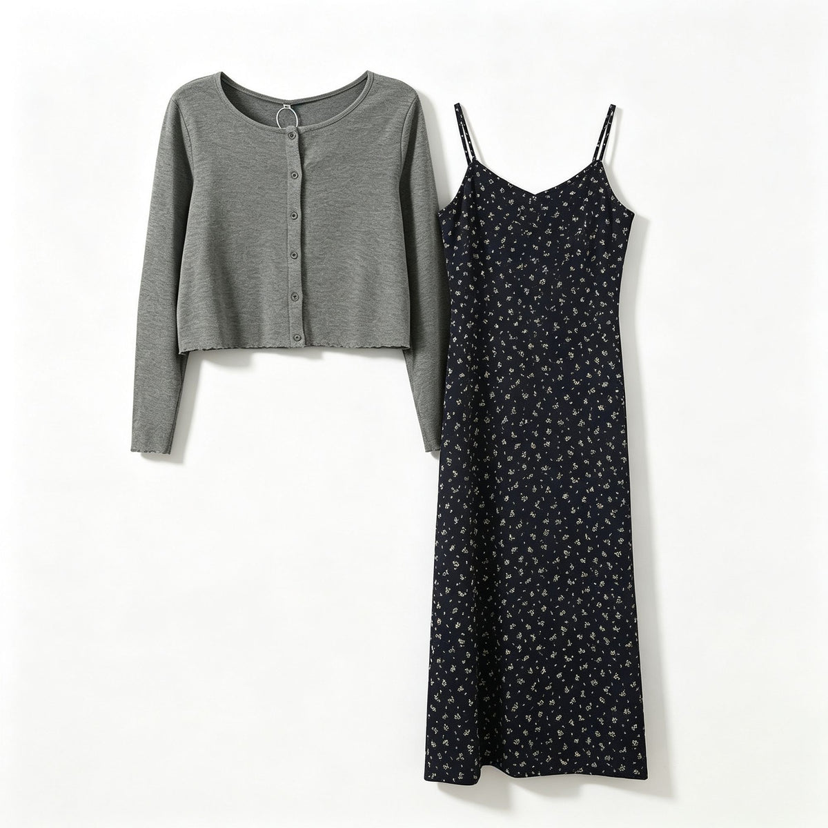 Dark Gray Size 4XL (Recommended 95.5-110kg / 210.5-242.5lbs) | Oversized Plus Size Dress Set | Christmas Extra Roomy Gift | Non-Restrictive Long Sleeve Cardigan Floral Two-Piece