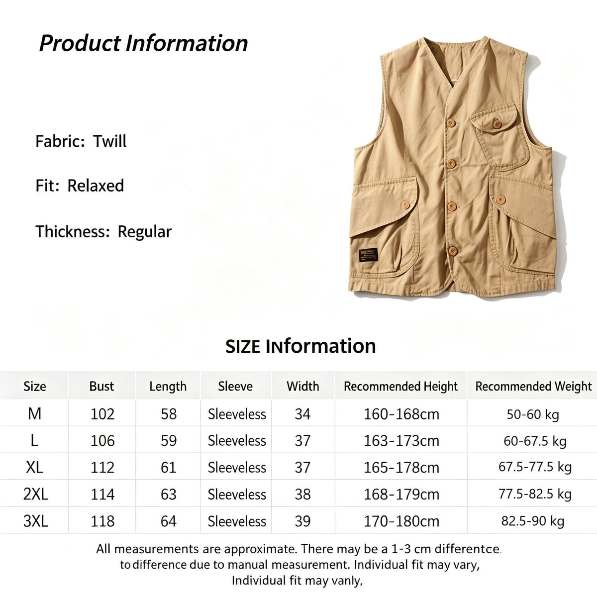 Black Size M | Multi-Pocket Utility Cargo Vest | Christmas Minimal Layer Gift | Unisex Loose Casual Sleeveless Layered Jacket
