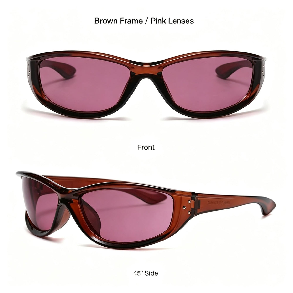 Brown Frame Pink Lens | Y2K Sweet Cool Biker Sunglasses | Halloween Pink Y2K Outfit Gift | UV Blocking Cute Edgy Beach Photo Sun Glasses