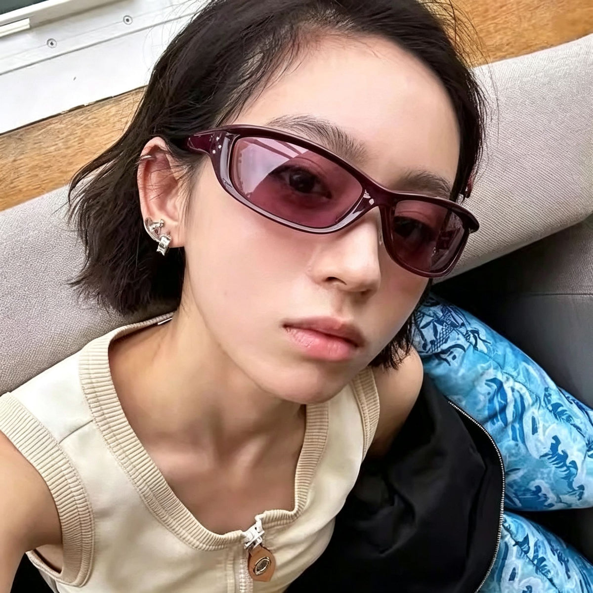 Brown Frame Pink Lens | Y2K Sweet Cool Biker Sunglasses | Halloween Pink Y2K Outfit Gift | UV Blocking Cute Edgy Beach Photo Sun Glasses