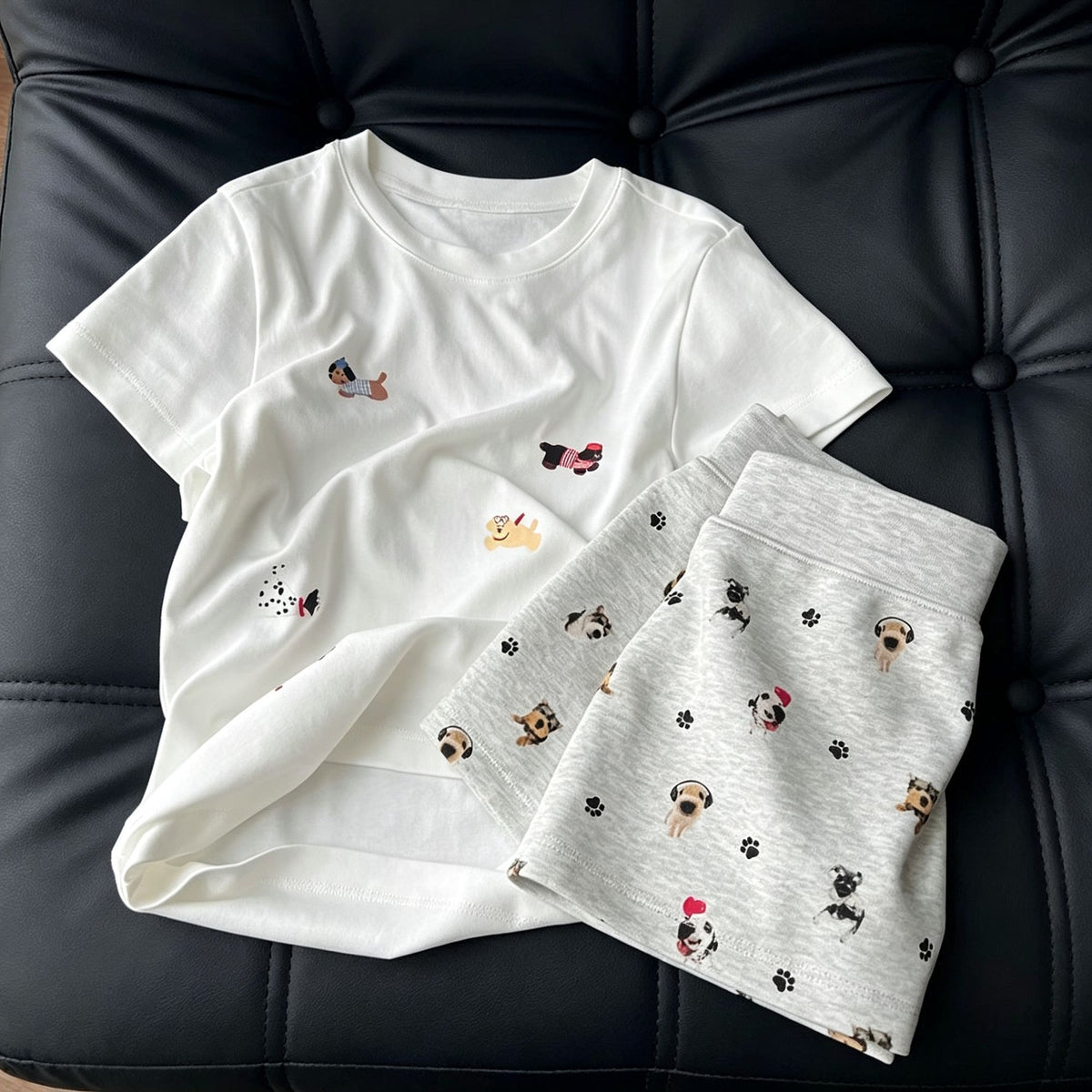 Dachshund Dog White Tee Set Size XXL | Short Sleeve Oversized Loungewear | Halloween Inclusive Fit Gift | Extra Roomy Pajamas Wearable Outside