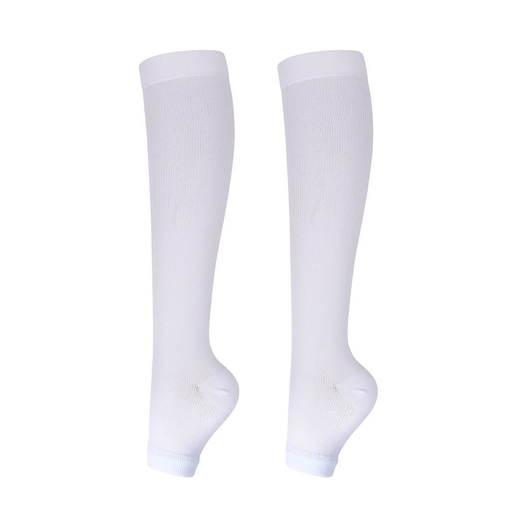 Open Toe White Compression Calf Socks Size XXL (43-46) | Christmas Plus Size Inclusive Gift | Wide Calf Compression Socks for Big Size Long Standing
