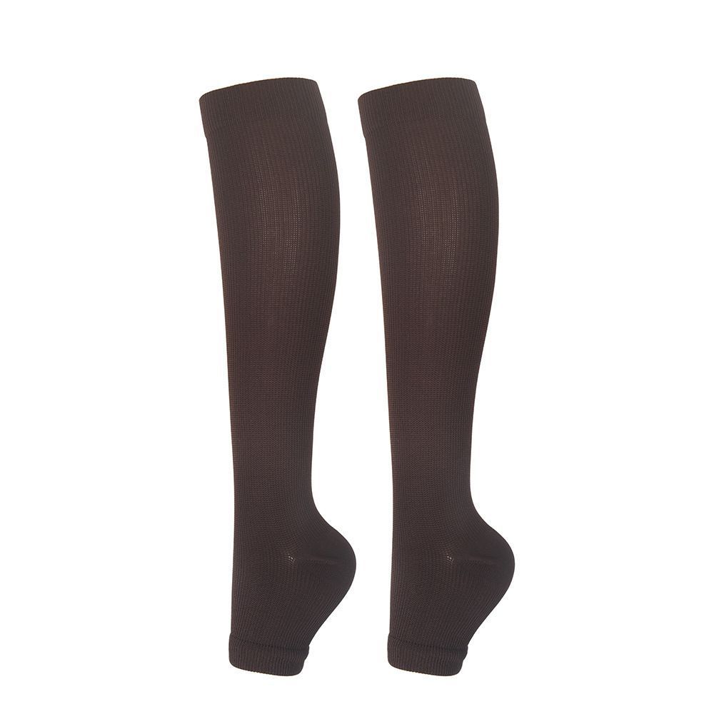 Open Toe Coffee Brown Compression Calf Socks Size XXL (43-46) | Christmas Wide Calf Warm Gift | Plus Size Coffee Brown Compression Socks for Big Calves Long Wear