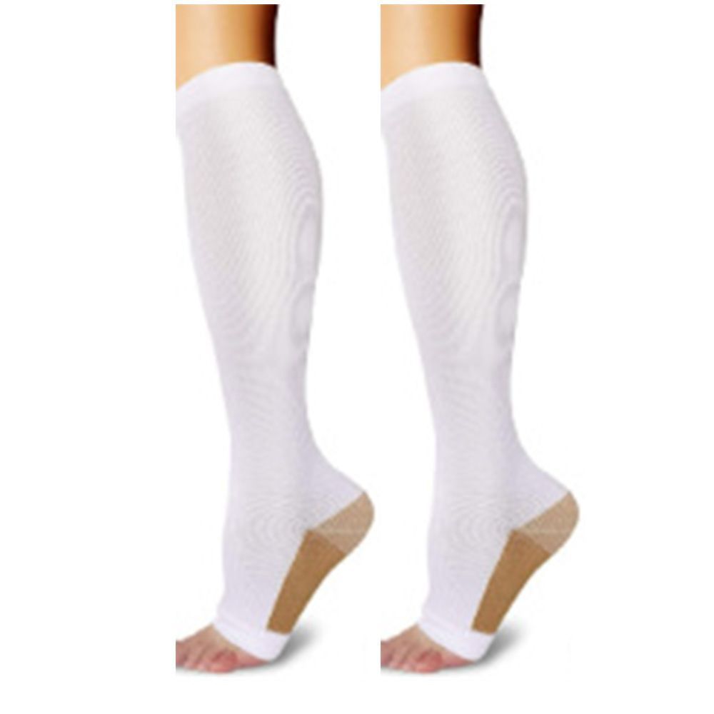 Two-Tone Open Toe White Compression Calf Socks Size S/M (35-38) | Christmas Chic Slim Gift | Two-Tone Open Toe Compression Socks for Jogging & Outings