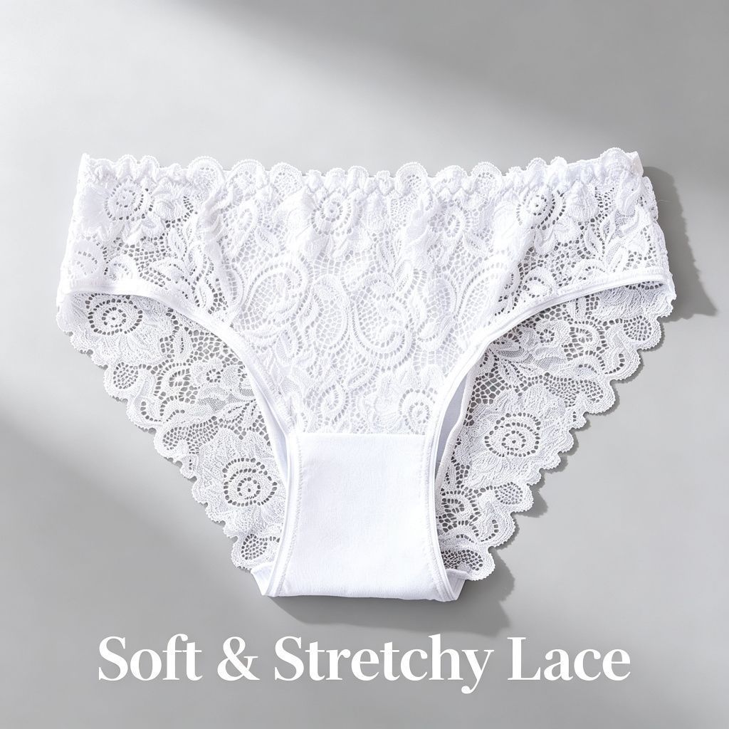 White Hollow Out Lace Panties 4 Pack Size XL | Christmas Relaxed Fit Gift | Cotton Gusset Stretchy Comfort Plus Size Lace Briefs