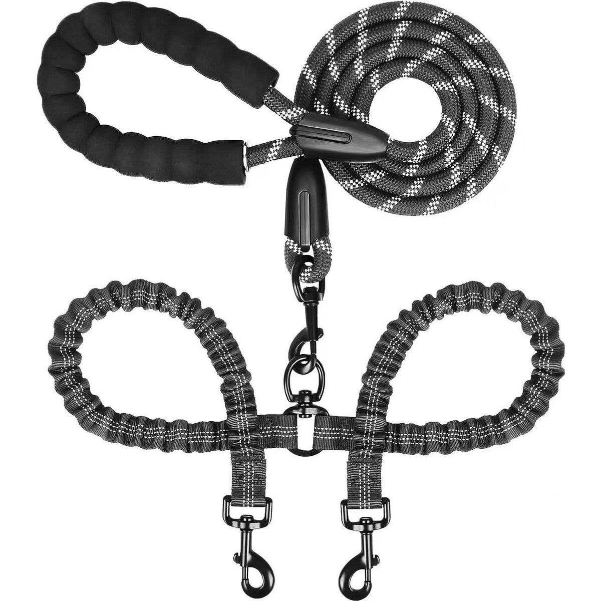 Black 2-in-1 Retractable No-Pull Dog Leash | Christmas Classic Stain-Resistant Gift | Heavy Duty Tangle-Free P-Style Lead for Large Breed Dogs
