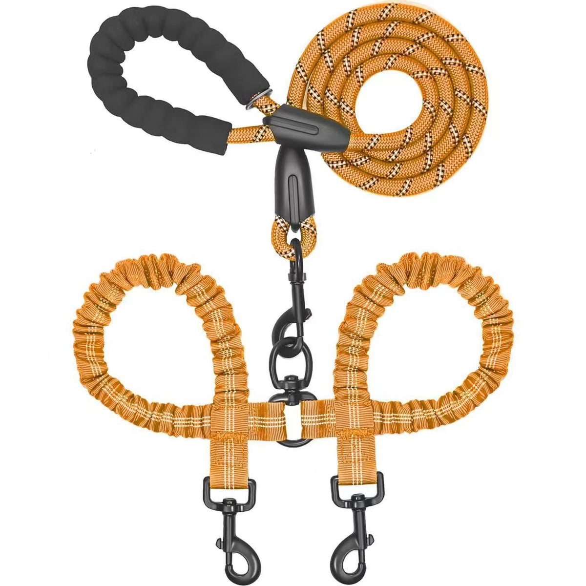 Orange 2-in-1 Retractable No-Pull Dog Leash | Halloween High-Visibility Night Gift | Warning Tangle-Free Dog Lead for Low-Light Walking