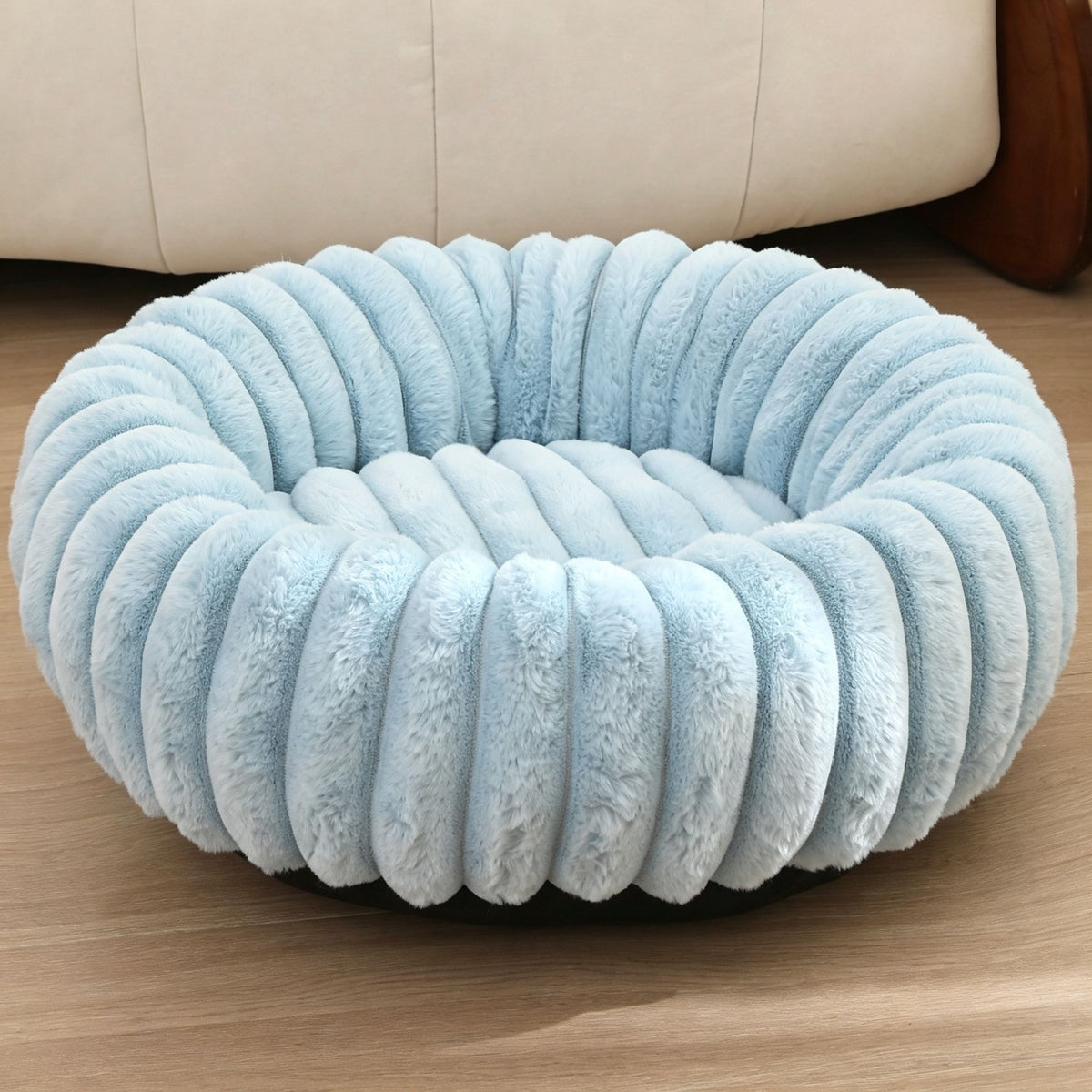 High‑Grade Rabbit Fleece Sky‑Blue 70cm Round Pet Bed | Christmas Gentle Rest Gift | High‑Density Long Plush Round Cat Dog Nest Bed
