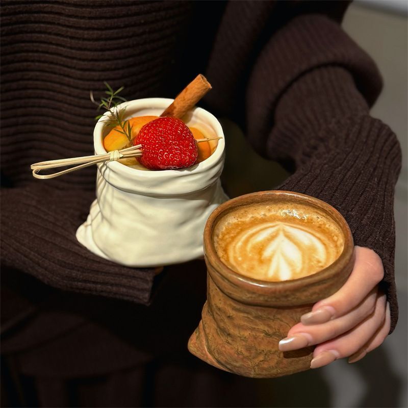 Cute Retro Sack‑Shaped Ceramic Mug | Christmas Couple Gift | Snake Brown Sack Coffee Cup 201‑300ml Single Cup