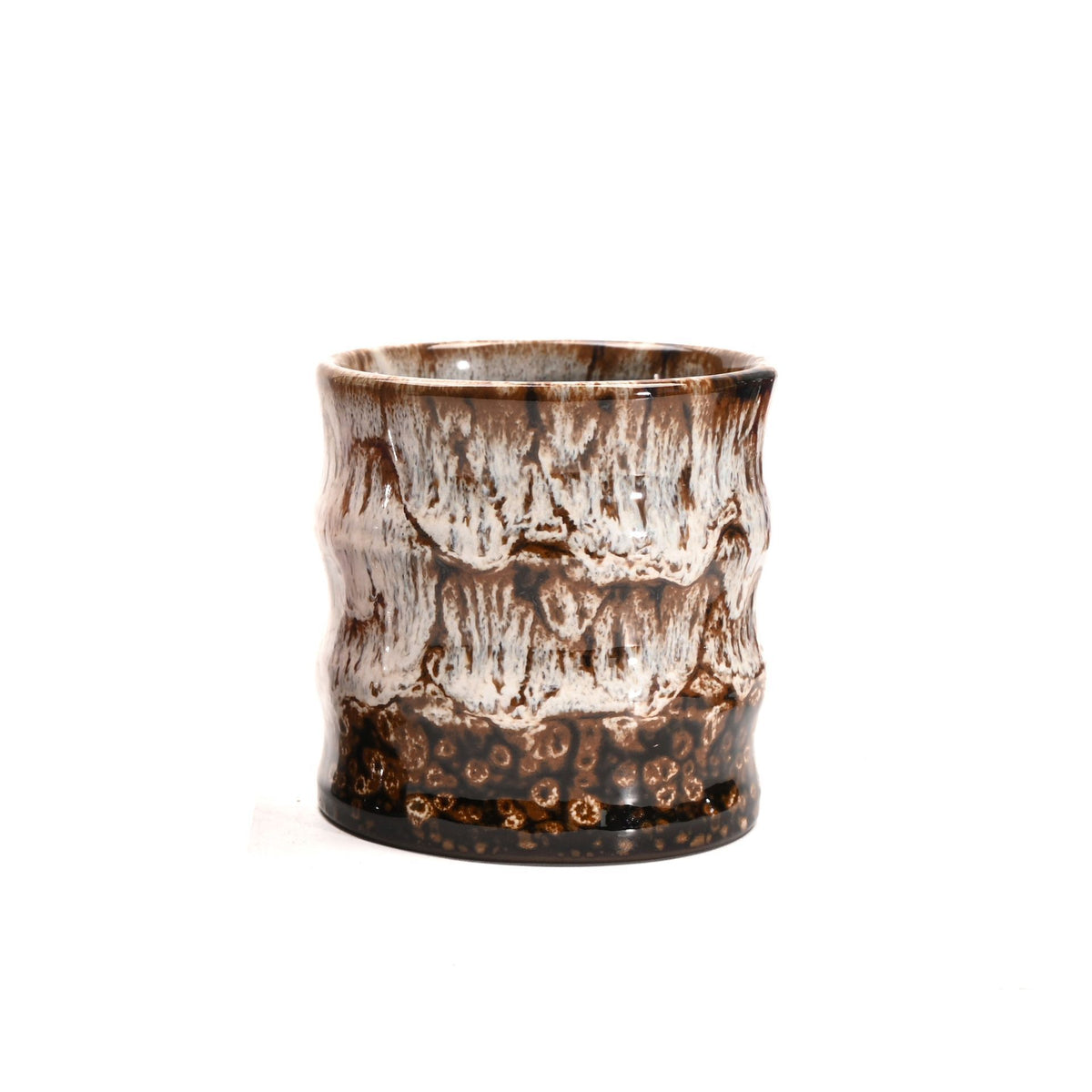 Kiln‑Change Glaze Bamboo‑Jointed Ceramic Cup | Christmas Home Decor Gift | 115ml Brown‑Beige Retro Coffee Tasting Water Mug
