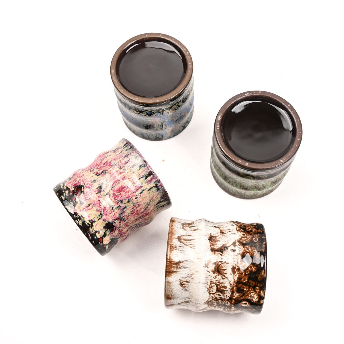 Kiln‑Change Glaze Bamboo‑Jointed Ceramic Cup | Christmas Home Decor Gift | 115ml Brown‑Beige Retro Coffee Tasting Water Mug