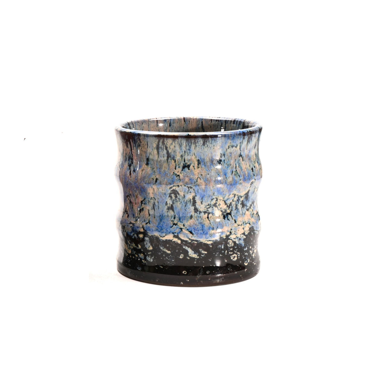 Unique Bamboo‑Jointed Ceramic Water Cup | Christmas Tea Gift | 115ml Blue‑Grey Retro Kiln‑Glaze Coffee Tasting Cup
