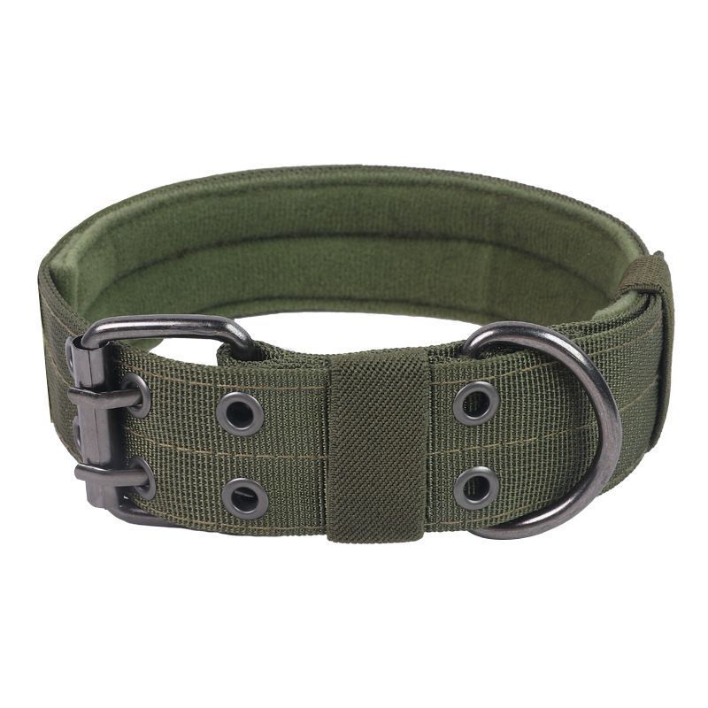 Outdoor Nylon Dog Collar, Thick Puppy Neck Collar Double‑Eye Buckle, Dark‑Green Double‑Eye Buckle Collar L, Christmas Outdoor Dog Accessory Gift