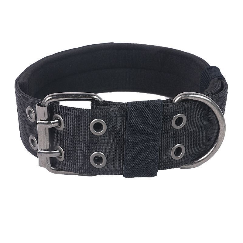 Outdoor Nylon Dog Collar, Thick Puppy Neck Collar Double‑Eye Buckle, Black Double‑Eye Buckle Collar XL, Halloween Puppy Daily Collar Gift