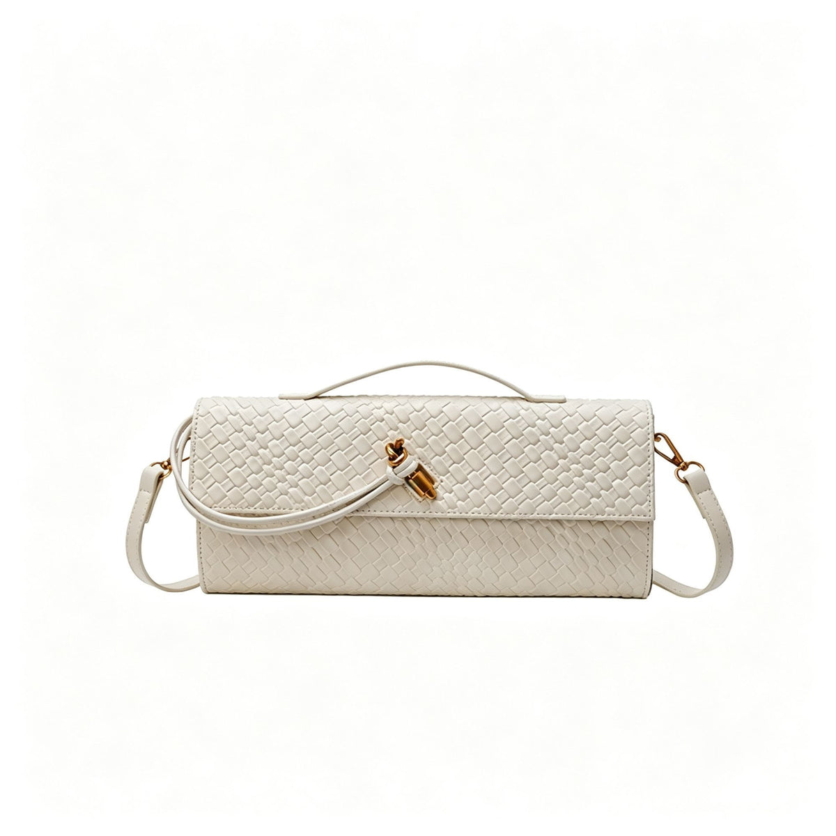 Woven Women Bag French Stick Bag Evening Organ Bag, Fashion Clutch Shoulder Crossbody Bag, Christmas Party Gift, White