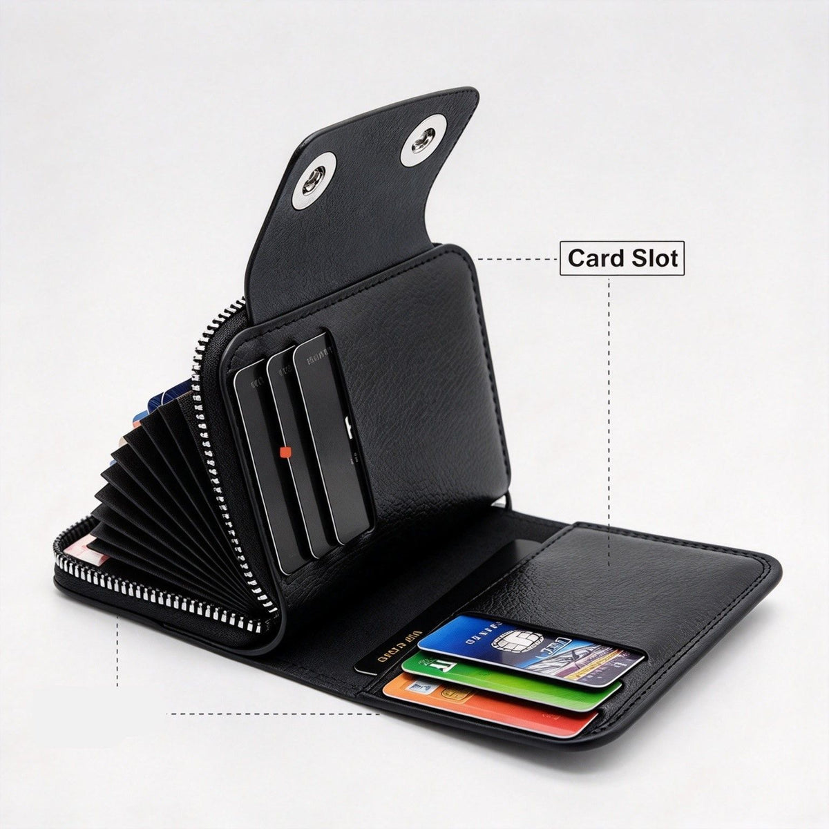 Business Men Accordion Card Holder With Double Magnetic Buckle, Minimalist Retro ID Card Wallet Coin Pocket, Christmas Office Worker Gift, K94‑51 Black