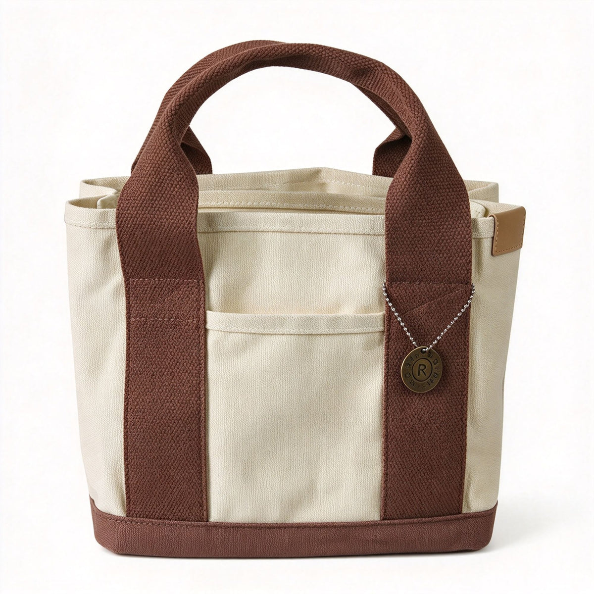 16Oz Canvas Hand‑Carried Lunch Bag White / Brown, Portable Women Canvas Handbag, Holiday Work Picnic Reusable Carry Pouch